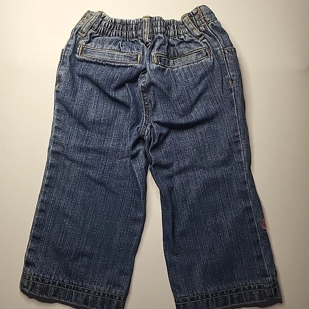 GYMBOREE‎ Girls Y2K 2007 Denim Embroidered Turtle Flowers Graphic Jeans 12-18mo